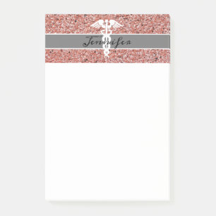 Stilvolle Nurse Medical Caduceus Rose Gold Glitzer Post-it Klebezettel