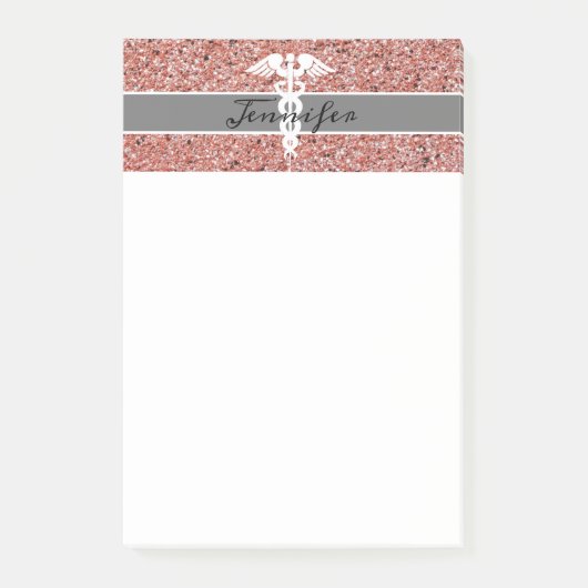 Stilvolle Nurse Medical Caduceus Rose Gold Glitzer Post-it Klebezettel (Vorderseite)
