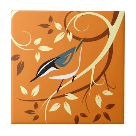 Stilvolle Nuthatch Art Fliese (Vorderseite)