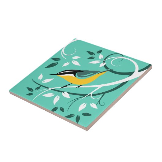 Stilvolle Nuthatch auf Baumzweig Fliese (Seite)