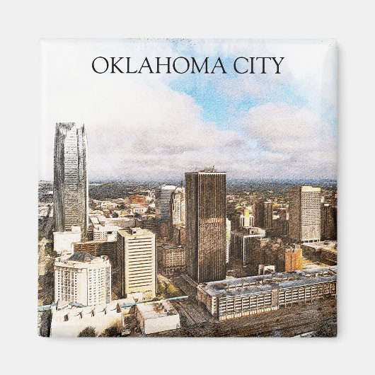 Stilvolle Oklahoma City Cityscape Panorama View Magnet (Vorne)