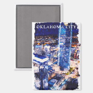 Stilvolle Oklahoma City Night View Wasserfarbe Magnet