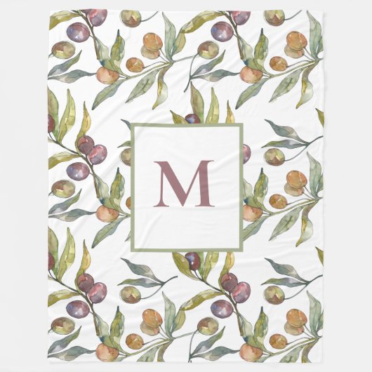 Stilvolle Olive Branches Monogram Fleece Blanket (Vorderseite)