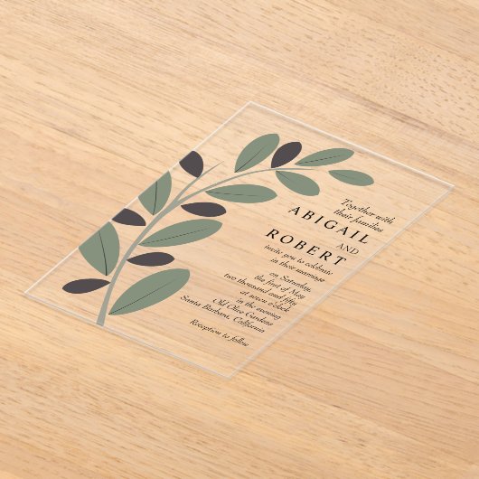 Stilvolle Olive Filiale Mittelmeercharme Hochzeit Acryleinladungen (Ablage )