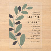 Stilvolle Olive Filiale Mittelmeercharme Hochzeit Acryleinladungen (Vorderseite)