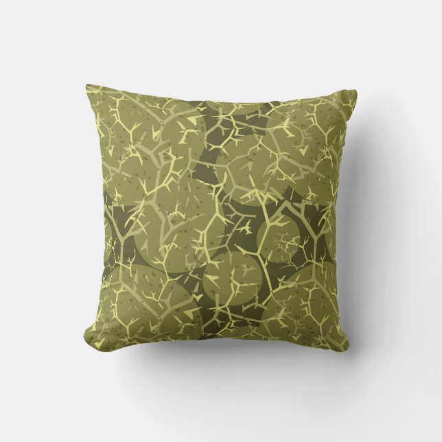 Stilvolle Olive Green Spiky Cactus Print Kissen (Vorderseite)
