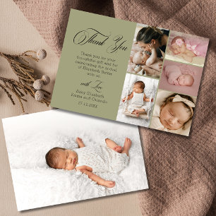 Stilvolle Oliven-Grün-Sechs-Foto-Baby-Shower-Danke Dankeskarte