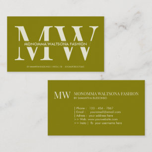 Stilvolle olivgrüne Monogrammbeschriftung Name Visitenkarte