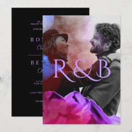 Stilvolle Ombre Mountains Overlay Foto Hochzeit Einladung