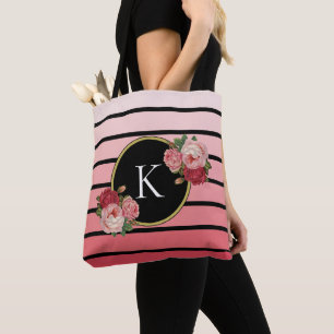 Stilvolle Ombre Stripte Blush Rose Schwarzes Monog Tasche