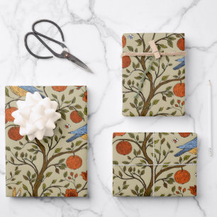 Stilvolle orange Äpfel auf braunen Bäumen Design Geschenkpapier Set