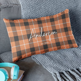 Stilvolle Orange & Black Fall Color Kariert Lendenkissen