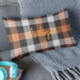 Stilvolle Orange & Black Fall Color Kariert Lendenkissen