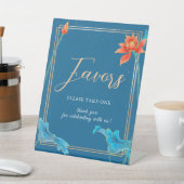 Stilvolle Orange & Blue Wedding Floral Lotus Sockelschild (In SItu)