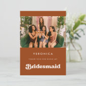 Stilvolle Orange Bridesmaid Vielen Dank Foto-Karte Einladung (Stehend Vorderseite)