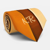 Stilvolle Orange Brown Abstrakt Stripes Initials Krawatte (Gerollt)