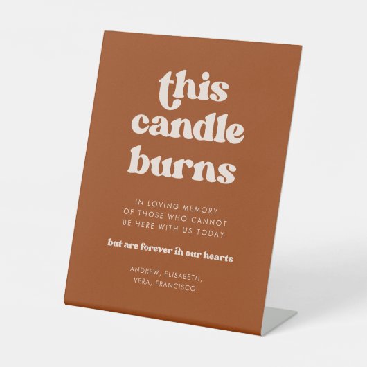 Stilvolle Orange Diese Kerze brennt Gedenkstätte f Sockelschild (Vorderseite)