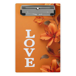 Stilvolle Orange Floral Liebe Exam Pad Mini Klemmbrett