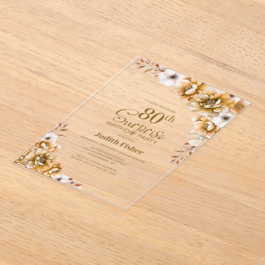 Stilvolle Orange Floral Überraschung 80. Geburtsta Acryleinladungen (Ablage )
