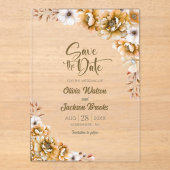 Stilvolle Orange Floral Wedding Save the Date Acryleinladungen (Vorderseite)