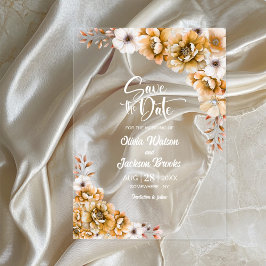 Stilvolle Orange Floral Wedding Save the Date Acryleinladungen