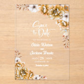 Stilvolle Orange Floral Wedding Save the Date Acryleinladungen (Vorderseite)