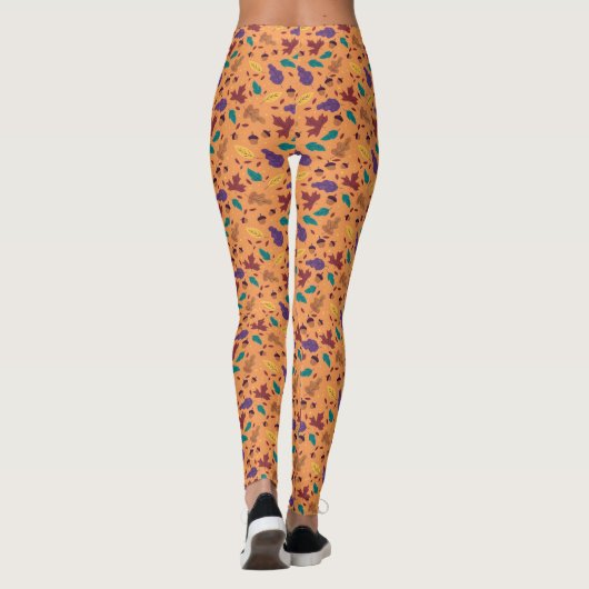 Stilvolle Orange Leaf Pattern Leggings (Rückseite)