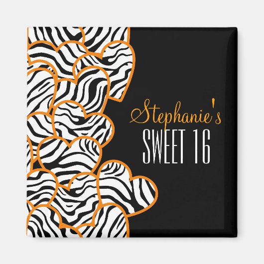 Stilvolle Orange Sweet 16 Zebra Herzdesign Name Magnet (Vorne)
