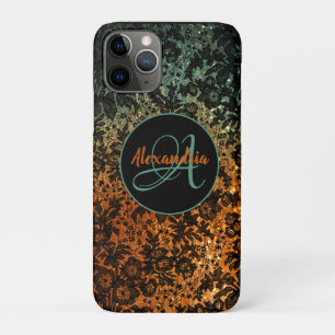 Stilvolle Orange- und Green Black Floral Monogram Case-Mate iPhone Hülle