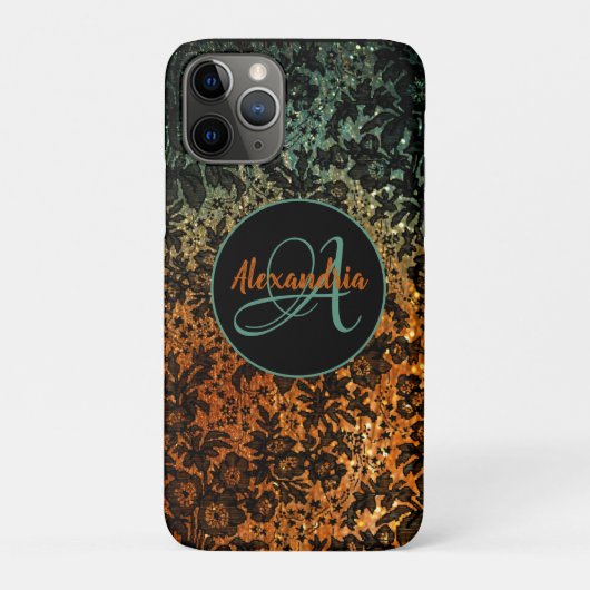 Stilvolle Orange- und Green Black Floral Monogram Case-Mate iPhone Hülle (Rückseite)