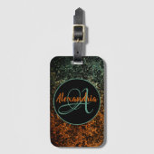 Stilvolle Orange- und Green Black Floral Monogram Gepäckanhänger (Vorderseite Vertikal)