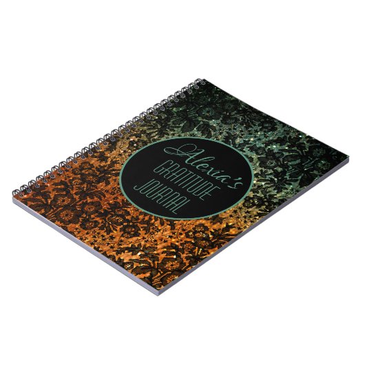 Stilvolle Orange und grüne schwarze Blüte Notizblock (Linke Seite)