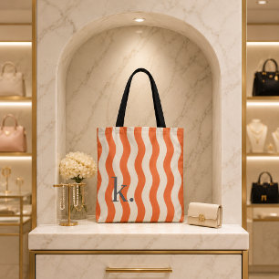Stilvolle orange Wellenstreifen mit Ihrem Monogram Tasche