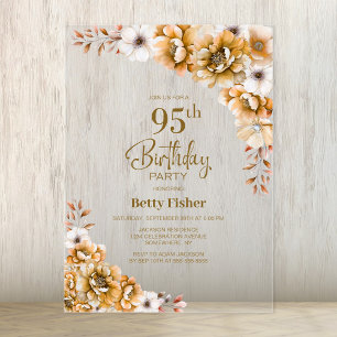 Stilvolle orangefarbene Blumen zum 95. Geburtstag Acryleinladungen