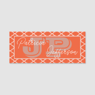 Stilvolle Orangen-Tangerine-Vierblatt-Monogramm Namensschild