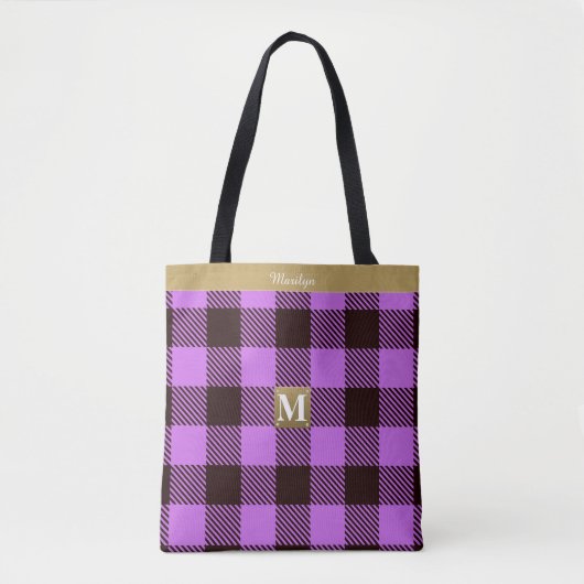 Stilvolle Orchid Tartan Leather Monogram Name Brid Tasche (Vorderseite)
