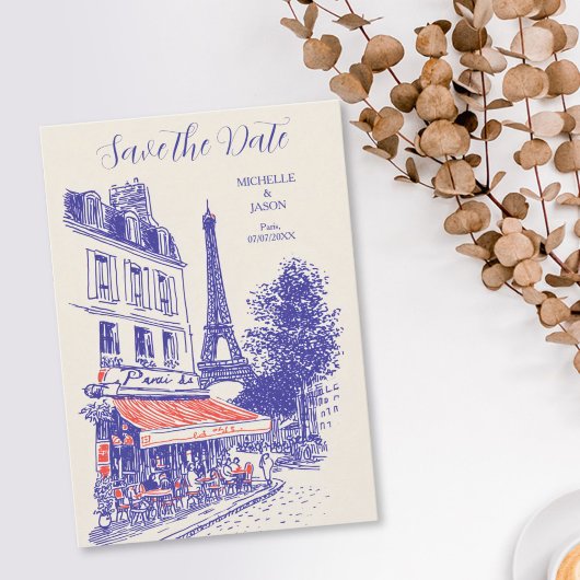 Stilvolle Pariser Kritzelzeichnung Eiffelturm Save The Date