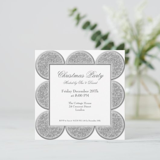 Stilvolle Party Einladung Silver Glitzer Frame (Stehend Vorderseite)
