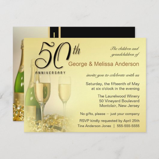 Stilvolle Party Einladungen zum 50. Jahrestag (Vorne/Hinten)
