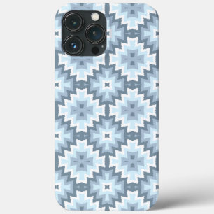 Stilvolle Pastel Blue Gray White Ikat Tribal Muste iPhone 13 Pro Max Hülle
