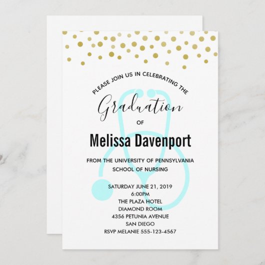 Stilvolle Pastel Blue St Nursing Graduate Einladun Einladung (Vorne/Hinten)