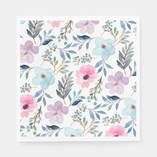 Stilvolle Pastel Blue Watercolor Blume Serviette (Vorderseite)