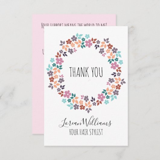 Stilvolle Pastel Floral Hair Style Blume Wreath Dankeskarte (Vorne/Hinten)
