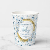 Stilvolle pastellblaue Blumen goldfarbenes Party m Pappbecher (Rückseite)