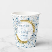Stilvolle pastellblaue Blumen goldfarbenes Party m Pappbecher (Vorderseite)