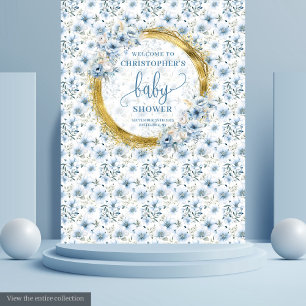 Stilvolle pastellblaue Blumen Goldjunge Dusche Wandteppich