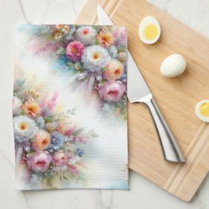 Stilvolle Pastellfarben Watercolor Aquarell Blumen Geschirrtuch