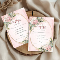 Stilvolle Pastellrosa Rosen Gold Hochzeit RSVP Kar