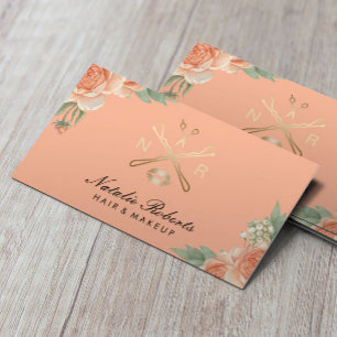 Stilvolle Peach Floral Hair Stylist Beauty Salon Visitenkarte