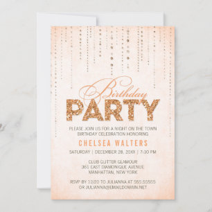 Stilvolle Peach Glitzer Geburtstagsparty Einladung